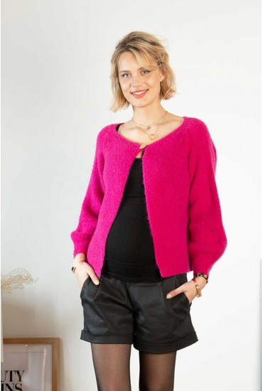 Gilet de grossesse court un bouton - Rose fuchsia