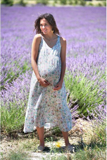 Robe longue de grossesse plumetis imprimé