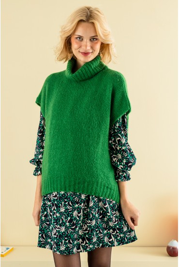 Pull  poncho sans manche col roulé