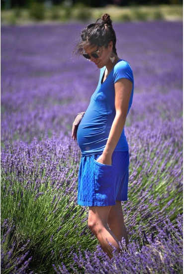 jupe grossesse coton broderie bleu indigo