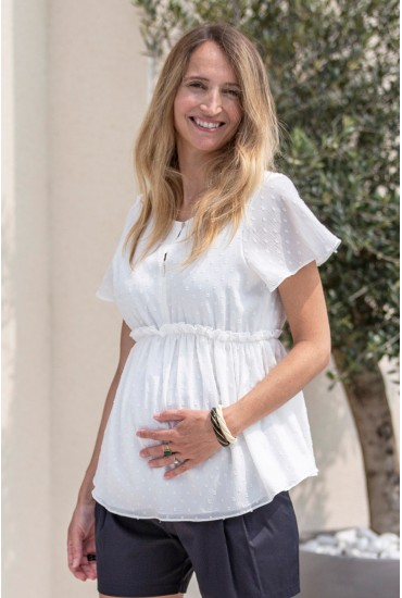 Top Grossesse Célestin Voile Plumetis Ecru