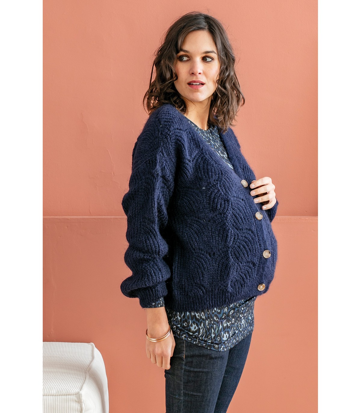 Gilet grossesse mohair bleu