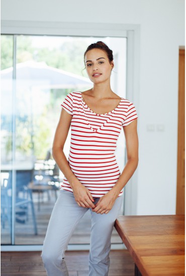 Tee-shirt de grossesse et d'allaitement - Lise rayé rouge