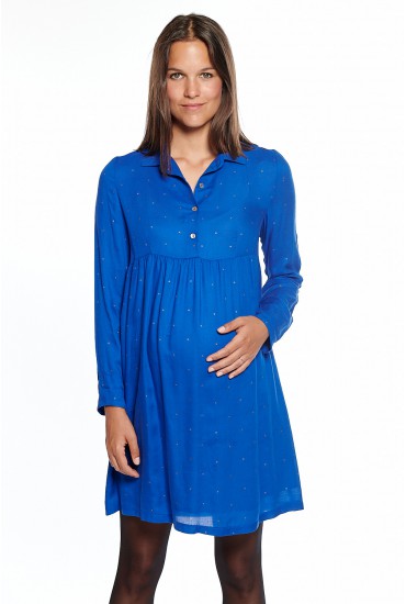 Robe chemise grossesse imprime - Bleu indigo